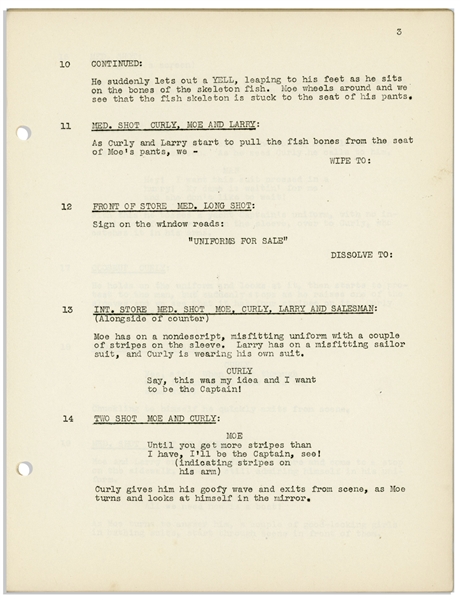 Moe Howard's Personally Owned Script for the 1945 Three Stooges Film ''Booby Dupes''